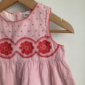 Baby Boden Striped Pink Dress 6-12 Months with Red Floral Embroidery
